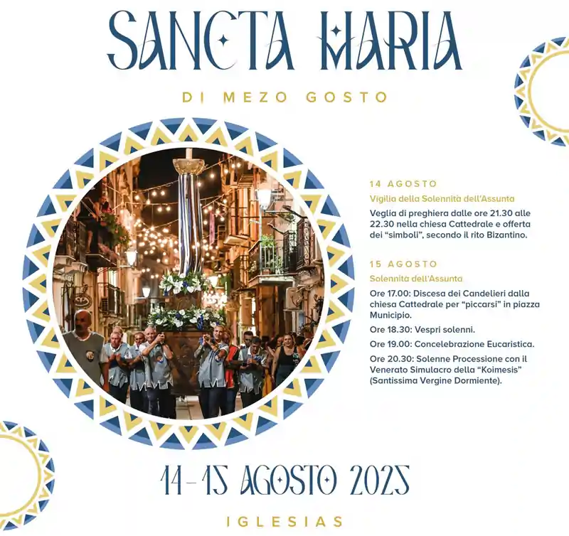 Discesa dei candelieri 2025 a Iglesias, manifesto con date, orari e programma | In Sardegna con Dani