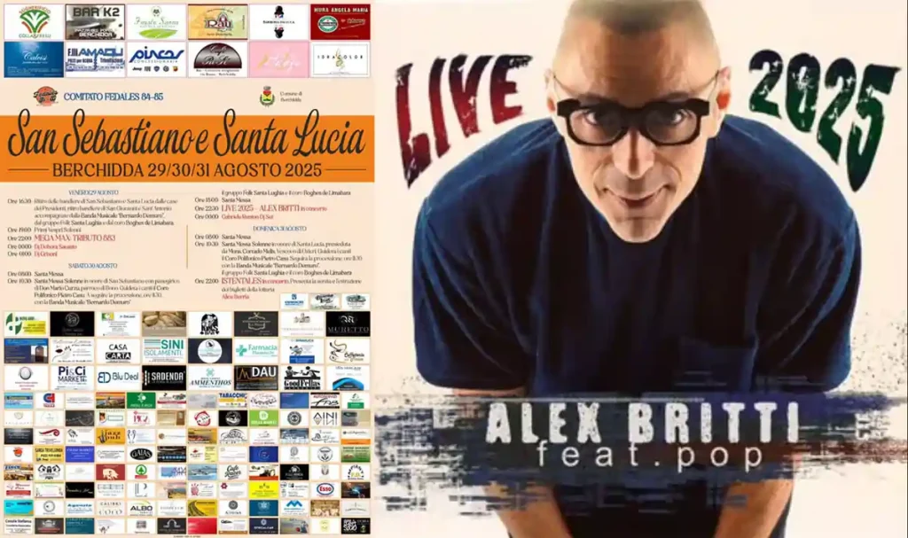 Fesa patronale Berchidda 2025 con il concerto di Alex Britti, date e programma | In Sardegna con Dani