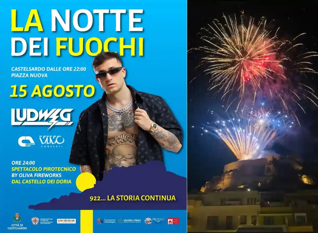 La notte dei fuochi Castelsardo 2025, manifesto con data, orari e line up | In Sardegna con Dani