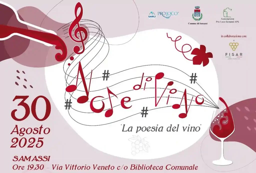 Note di vino Samassi 2025, manifesto con data, programma e orari eventi | In Sardegna con Dani