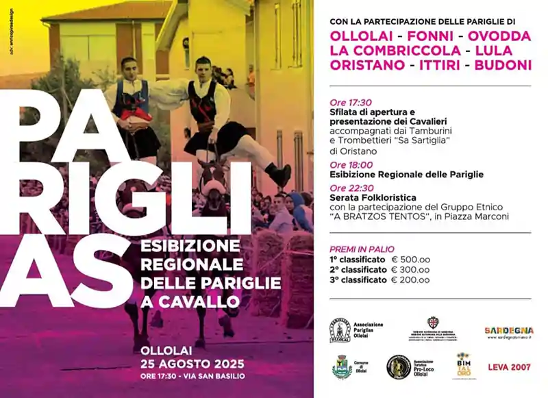 Pariglias Ollolai 2025, manifesto con data, programma e orari eventi | In Sardegna con Dani