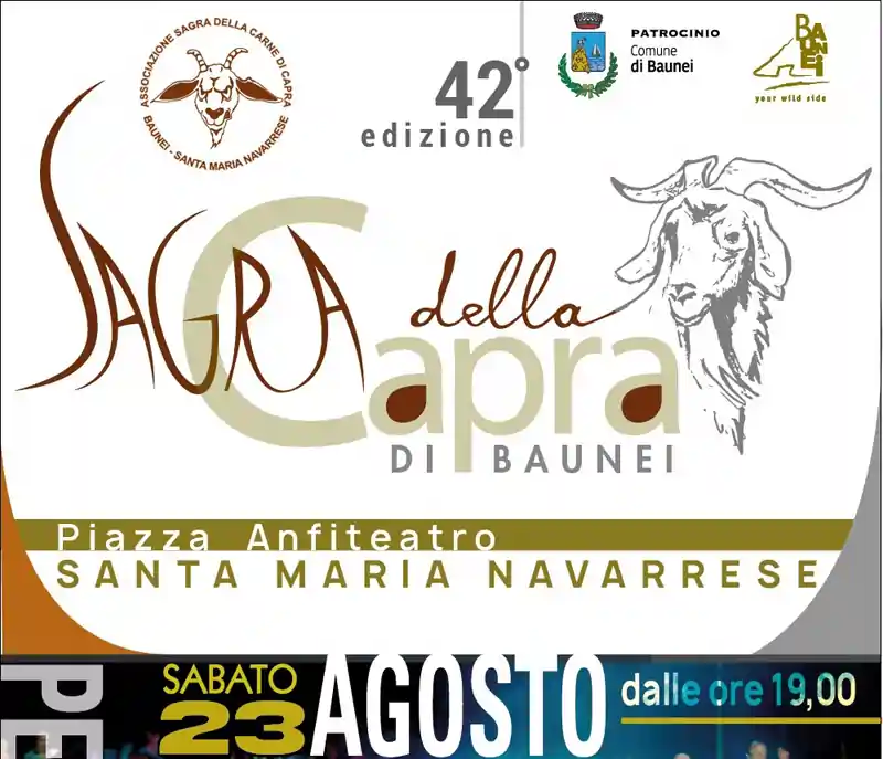 Sagra della carne di capra di Baunei 2025, manifesto con programma, data e orari | In Sardegna con Dani
