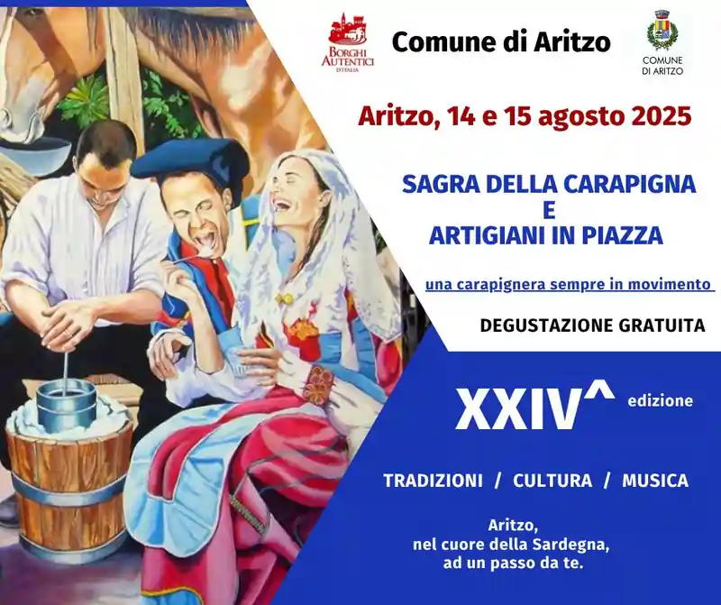 Sagra della carapigna 2025 per il Ferragosto ad Aritzo. Manifesto cn date e programma | In Sardegna con Dani
