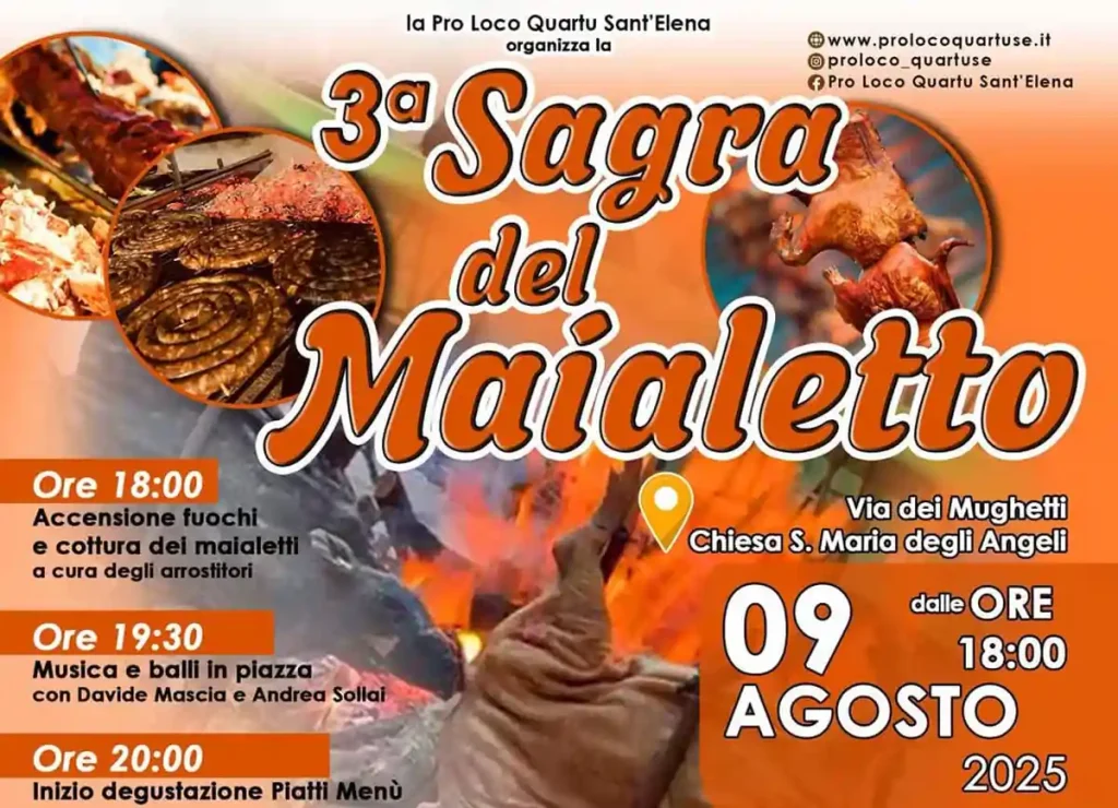 Sagra del maialetto a Flumini di Quartu. manifesto con data e programma 2025 | In Sardegna con Dani