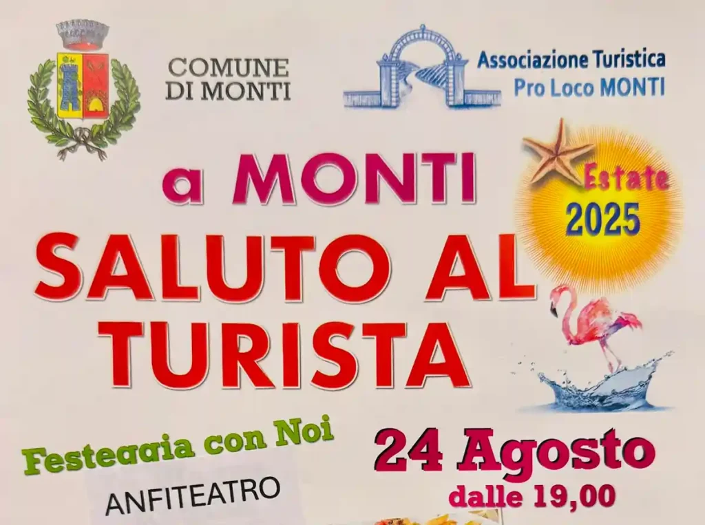 Saluto al turista Monti 2025, manifesto con data, programma e orari eventi | In Sardegna con Dani