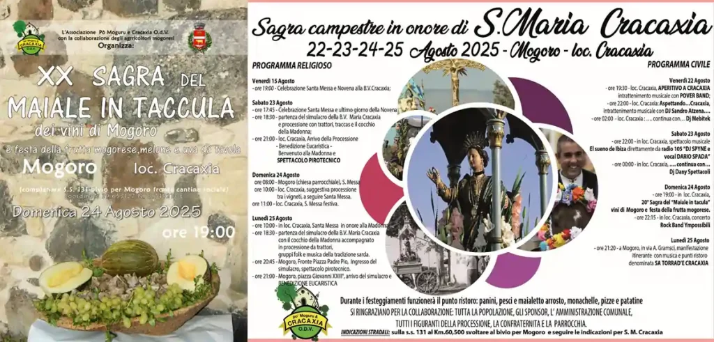 Festa di Santa Maria di Cracaxia 2025, manifesto con date, programma e orari eventi e sagra | In Sardegna con Dani