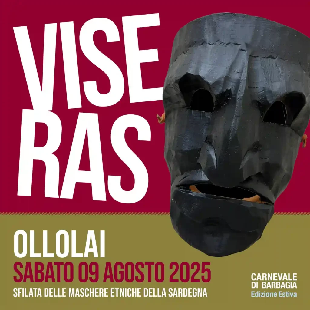 Viseras Ollolai 2025, manifesto con data, programma e lista delle maschere partecipanti alla sfilata | In Sardegna con Dani