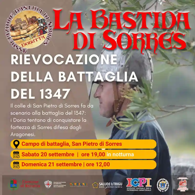 La bastida di Sorres 2025 a Borutta, manifesto con date, programma e orari eventi | In Sardegna con Dani