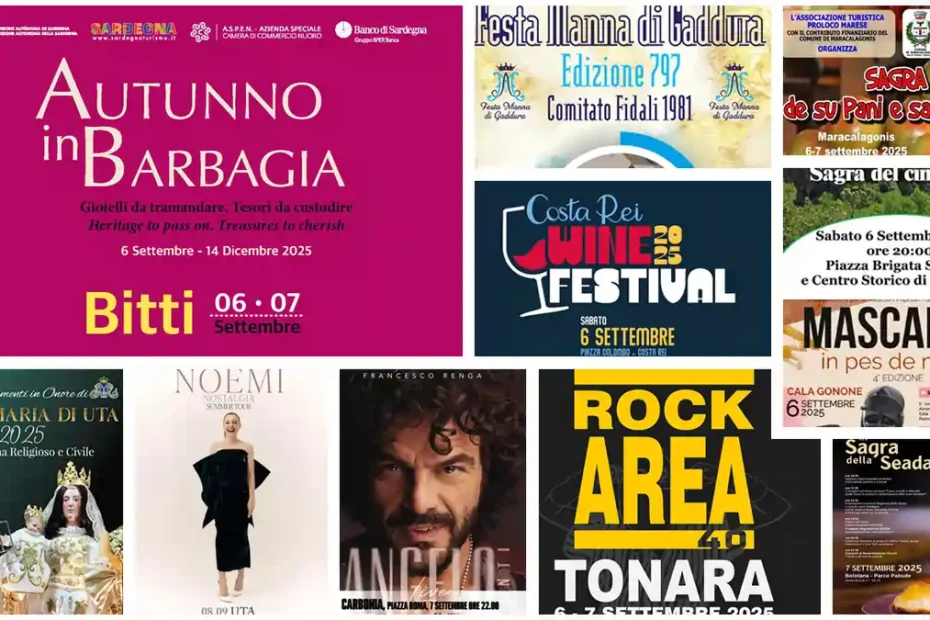 Eventi, sagre e concerti del 5, 6. 7 settembre 2025 in Sardegna, programma | In Sardegna con Dani