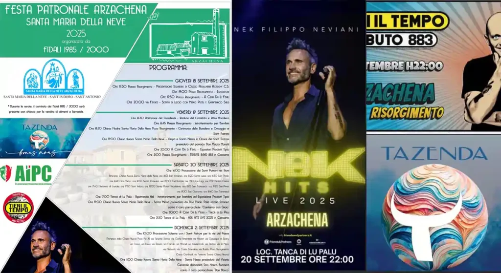 Festa patronale Arzachena 2025, manifesto con programma, date e orari eventi | In Sardegna con Dani
