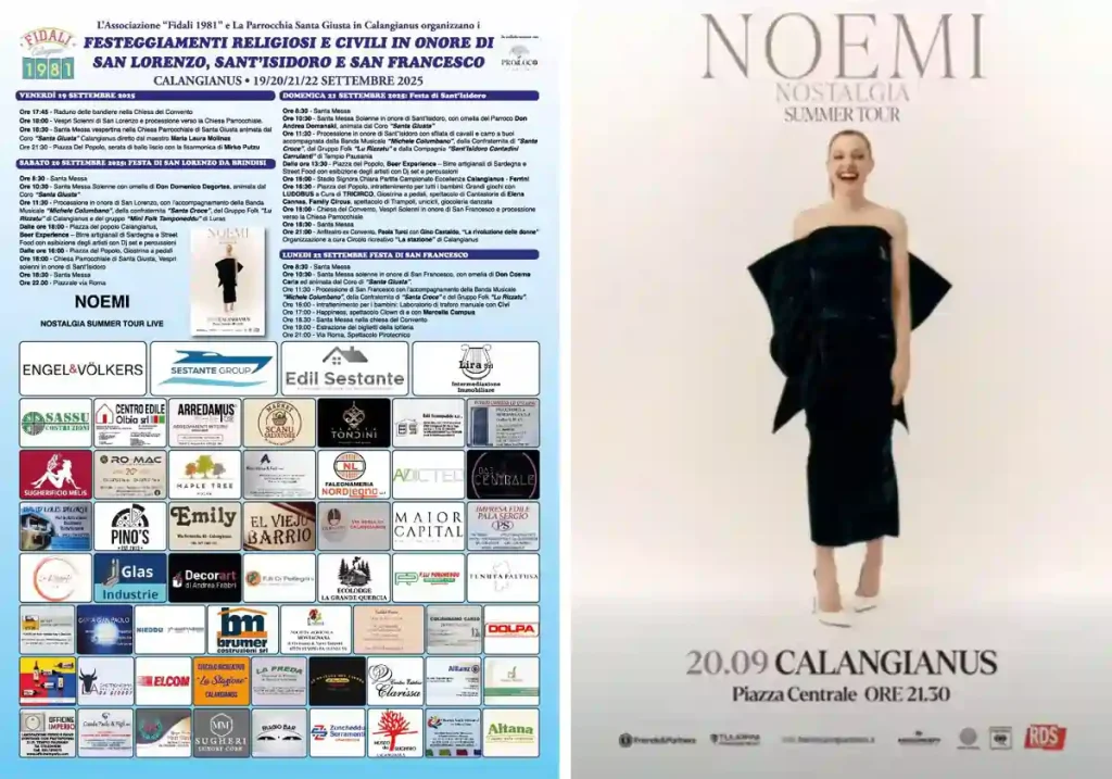 Festa religiosa settembre 2025 a Calangianus, manifesto con programma, date e orari eventi | In Sardegna con Dani