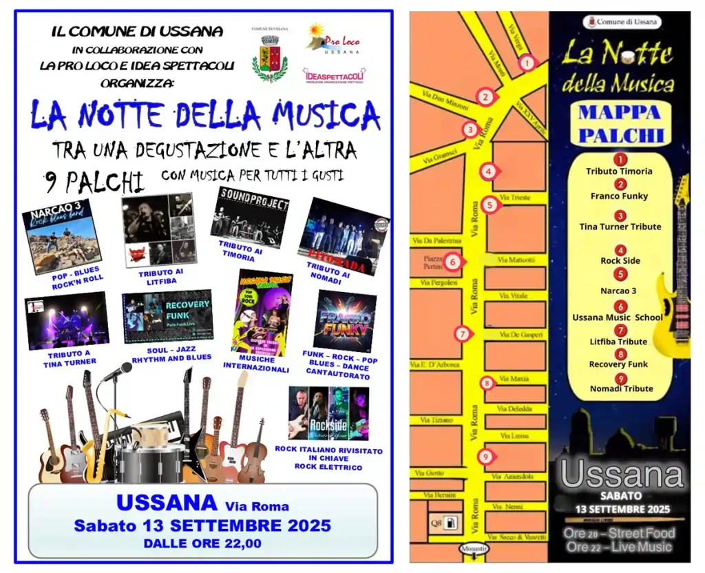 La notte della musica Ussana 2025, manifesto con data, programma e orari| In Sardegna con Dani