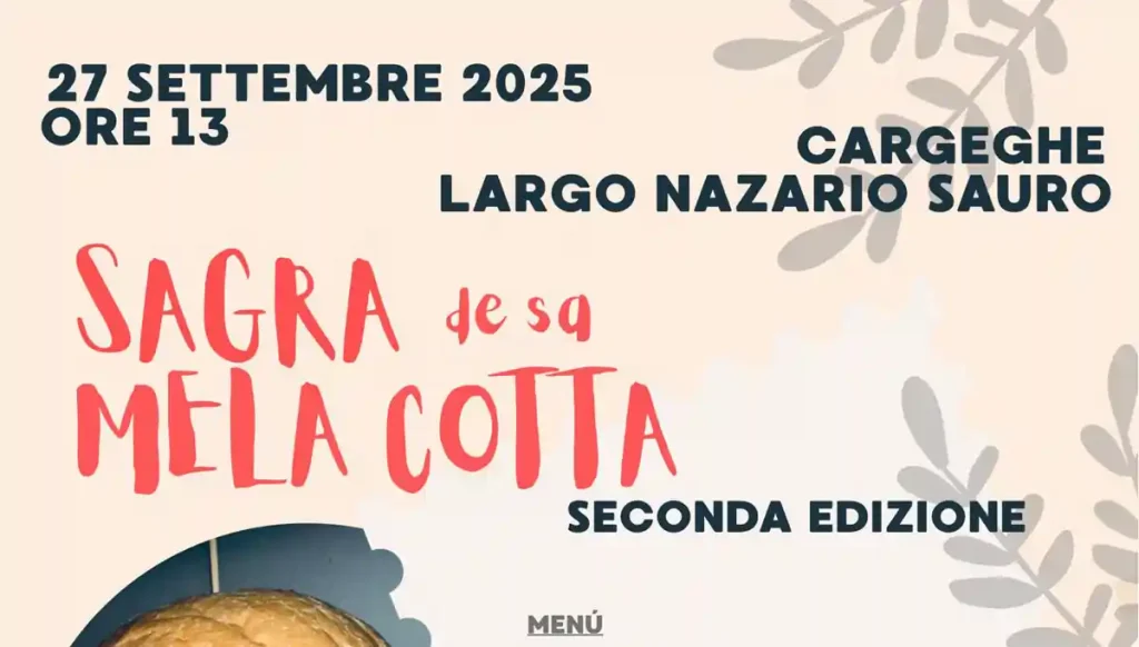 Sagra mela cotta Cargheghe 2025, , manifesto con date, programma, menù e prezzi | In Sardegna con Dani