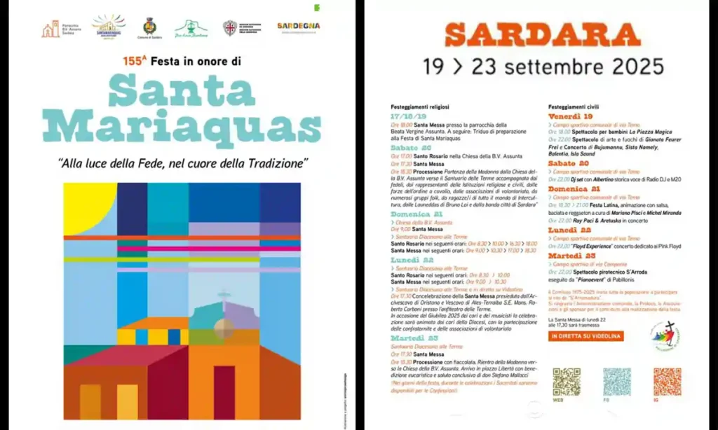 Festa di Santa Mariaquas 2025 a Sardara, manifesto con date, programma e orari eventi | In Sardegna con Dani