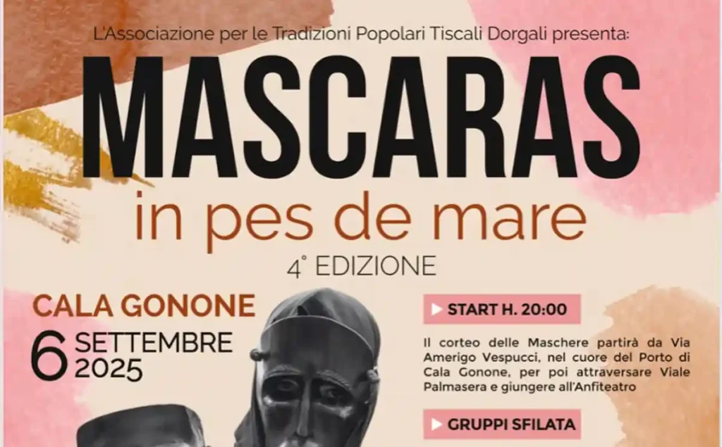 Sfilata delle maschere tradizionali della Sardegna a Calagonone il 6 settembre 2025, manifesto con programma e orari | In Sardegna con Dani