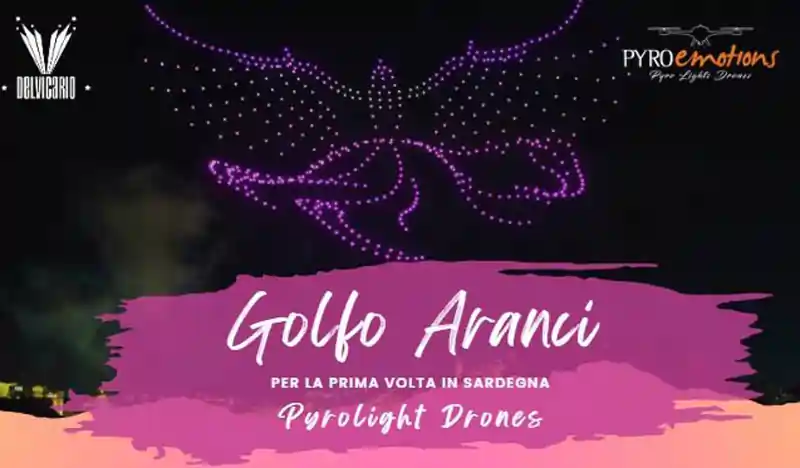 Spettacolo droni a Golfo Aranci, manifesto con programma e orari di settembre 2025 | In Sardegna con Dani