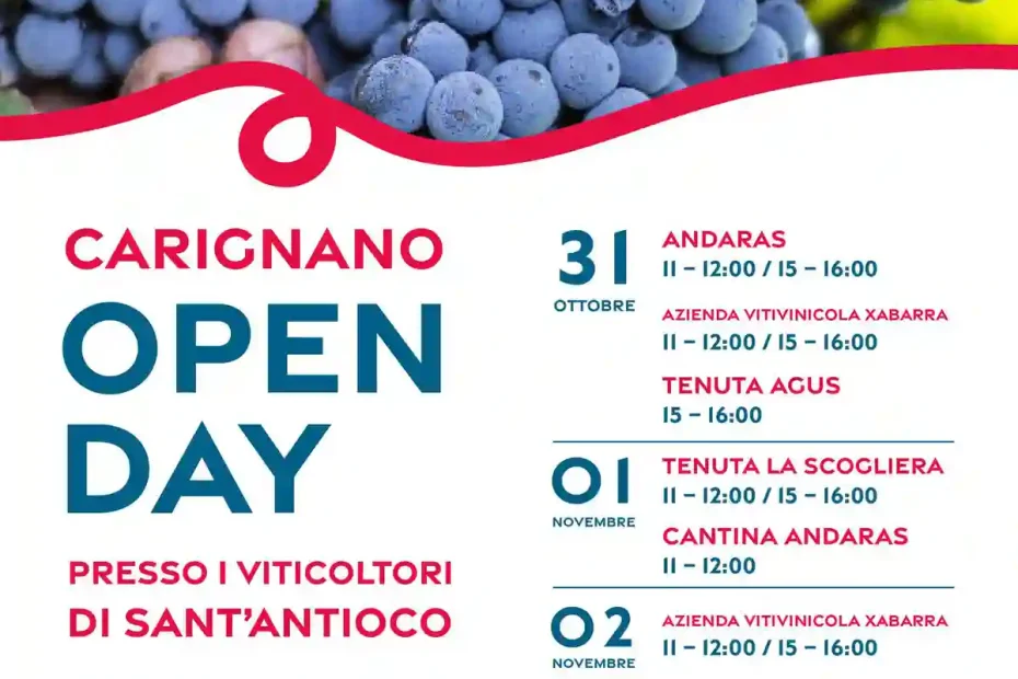 Carignano open Day 2025, manifesto con programma, date e orari degustazioni | in Sardegna con Dani