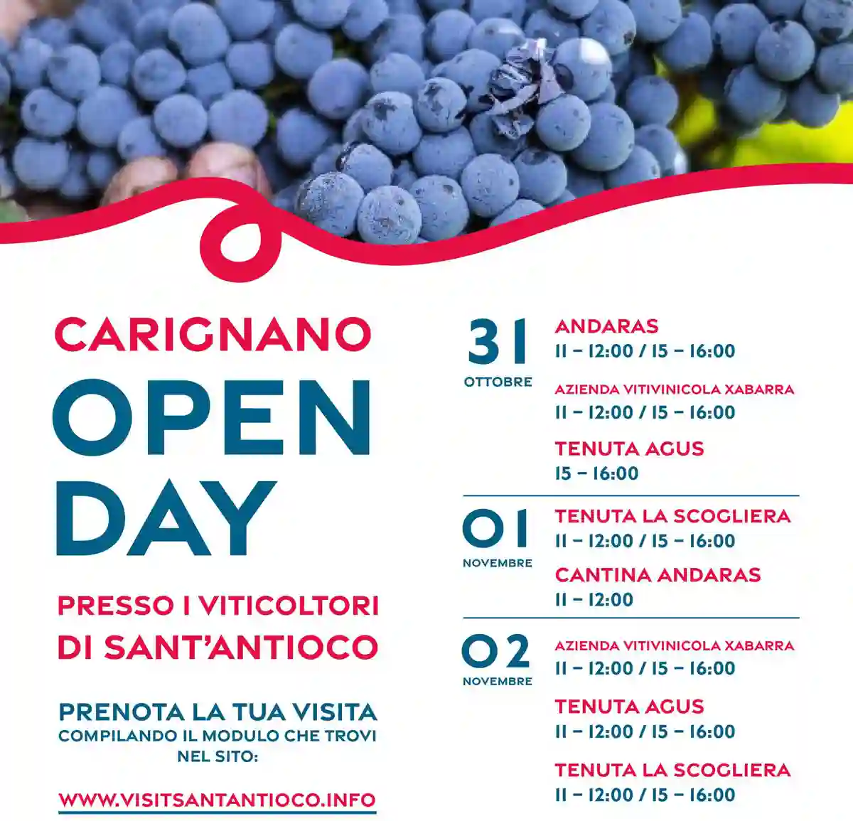 Carignano Open Days 2025 a Sant’Antioco: ecco il programma completo dal 31 ottobre al 2 novembre!