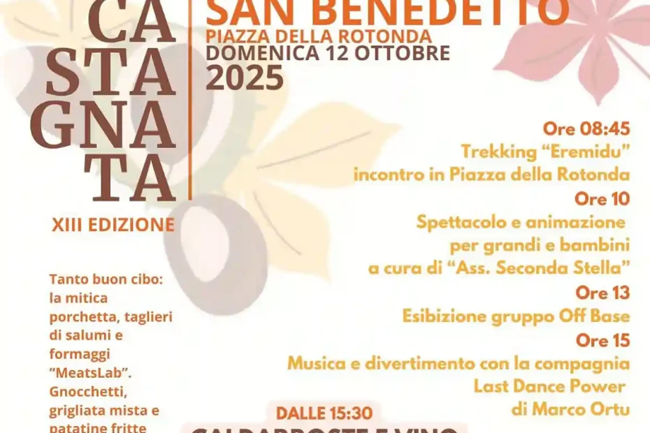 Castagnata San Benedetto 2025, manifesto con date, programma e orari degustazioni | In Sardegna con Dani