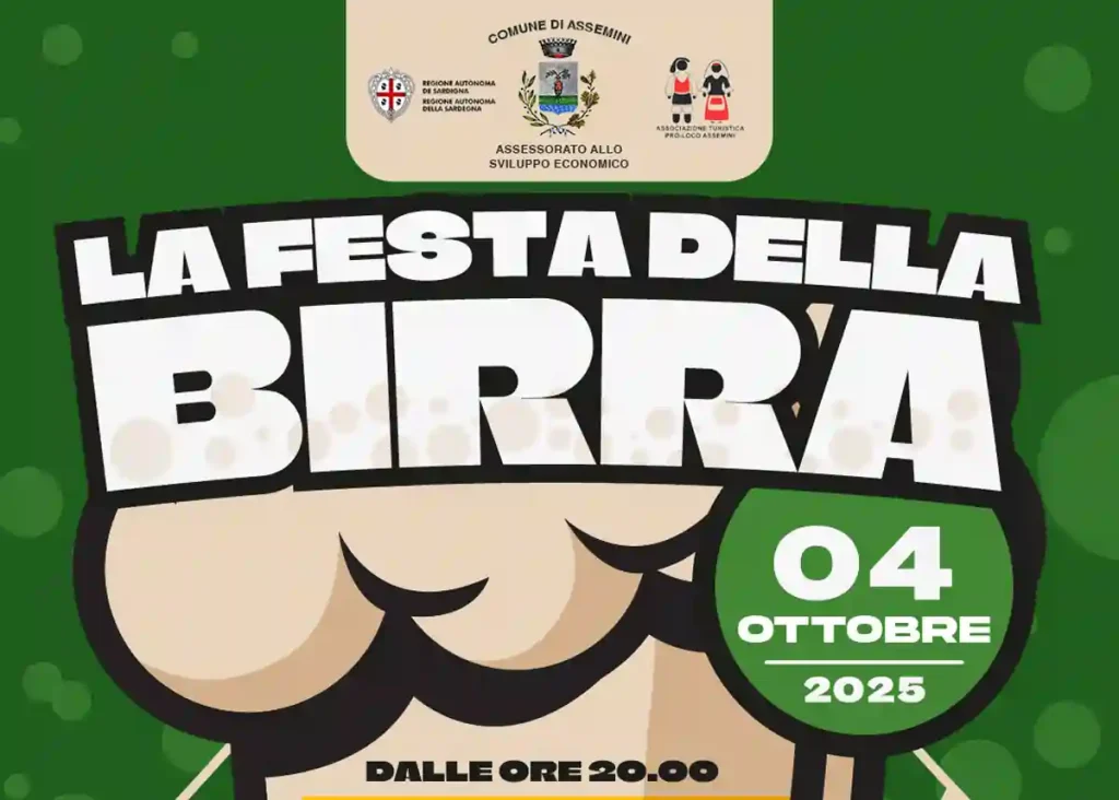 Festa della birra Assemini 2025, manifesto con data, programma e orari apertura fusti e concerti | In Sardegna con Dani
