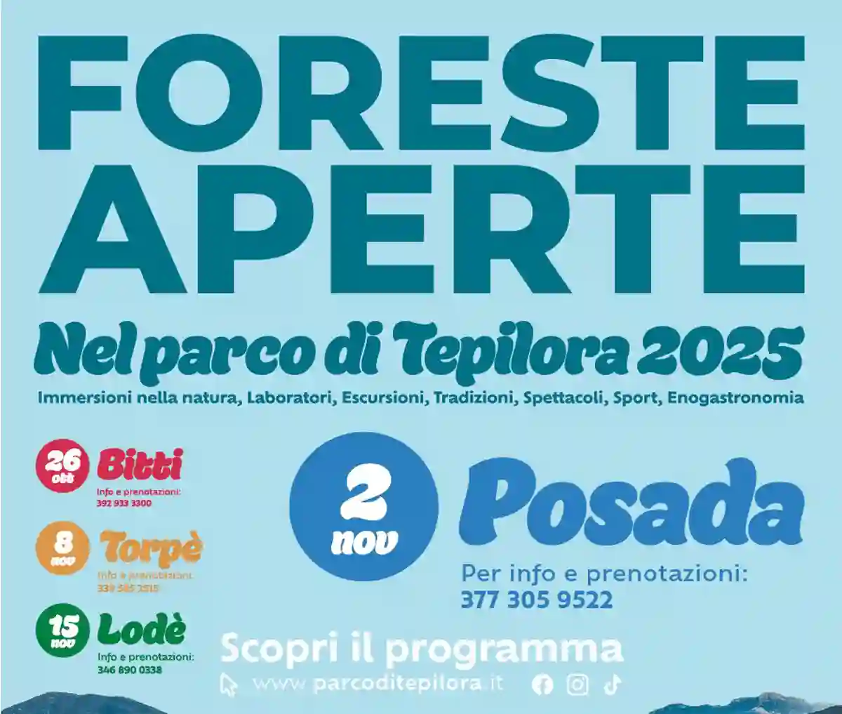 Foreste Aperte 2025 a Posada: scopri il programma completo del 2 novembre 2025!