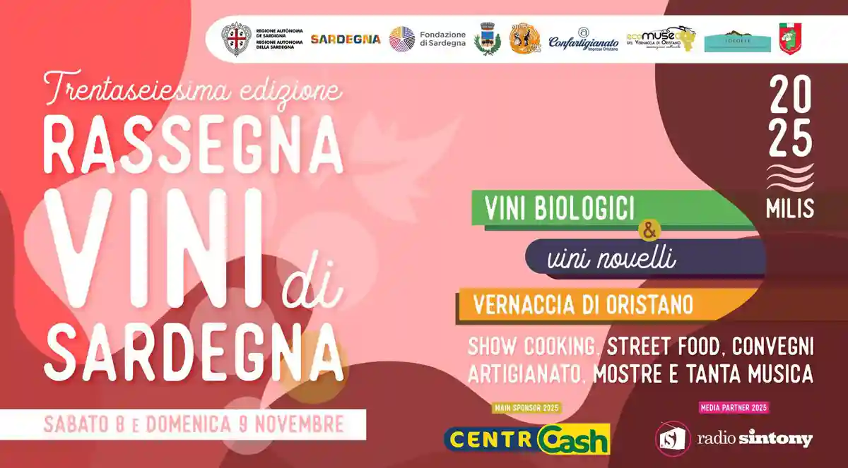 Rassegna dei Vini di Sardegna 2025 a Milis: scopri il programma completo dell’8 e 9 novembre 2025!