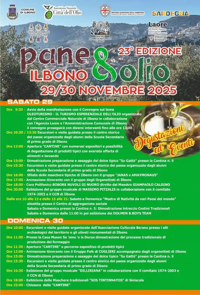 Pane e olio Ilbono 2025, manifesto con il programma | In Sardegna con Dani