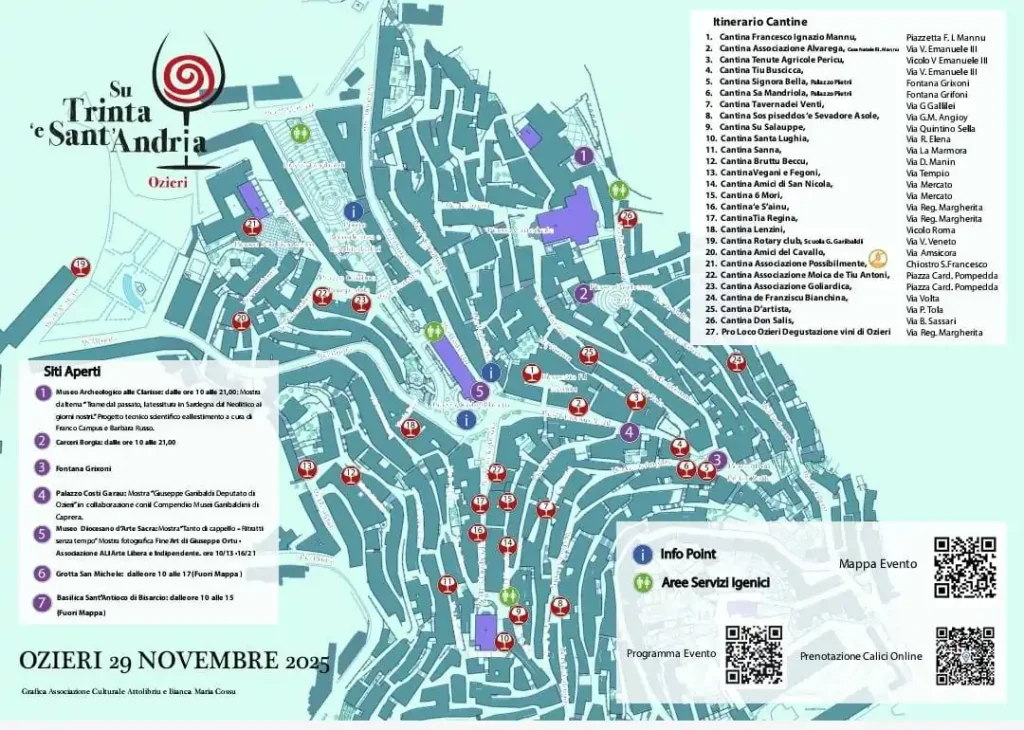 Cartina stradale di Ozieri con mappa delle cantine per Su Trinta e Sant'Andria 2025 | In Sardegna con Dani