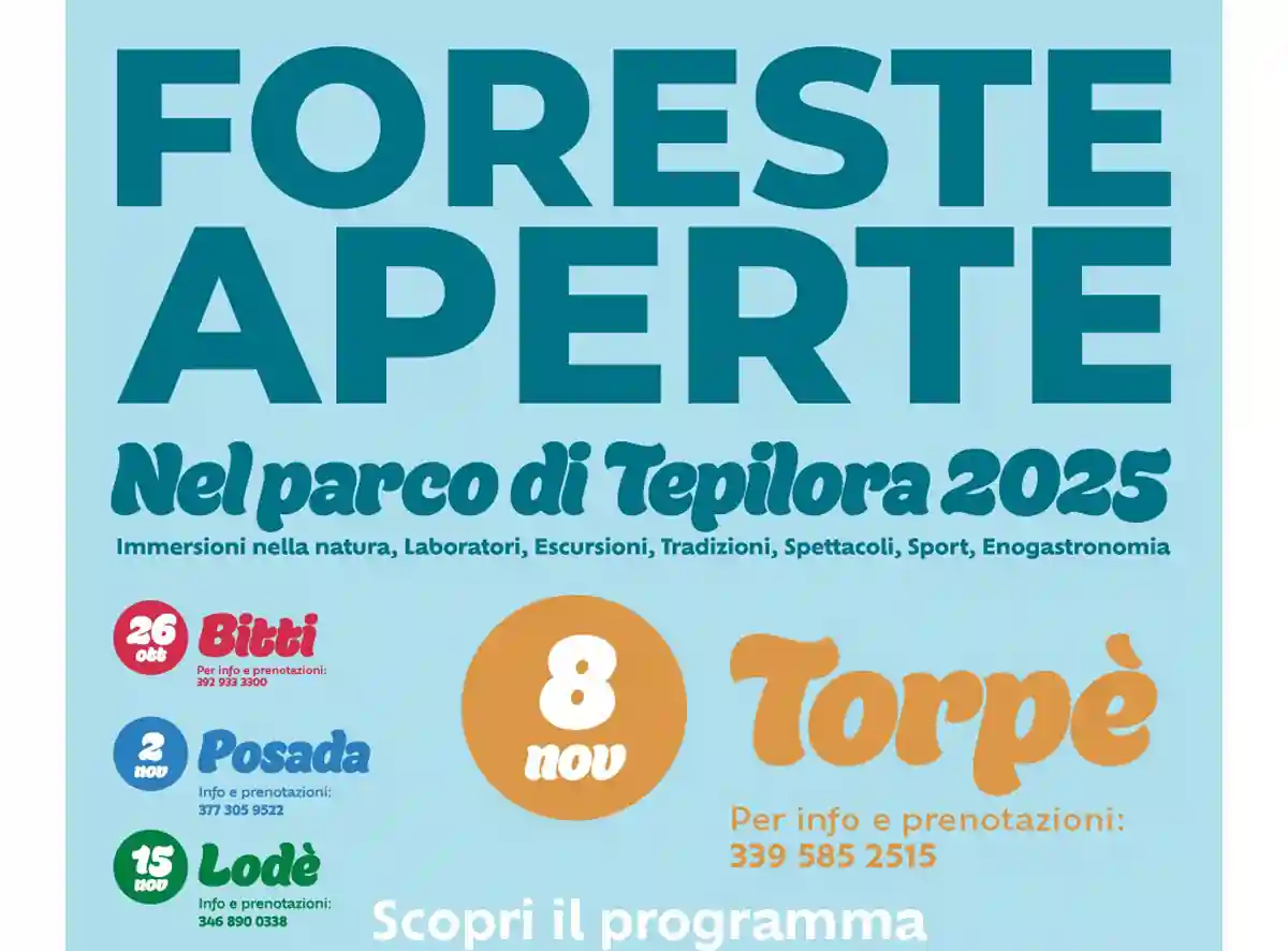 Foreste Aperte 2025 a Torpè: ecco il programma completo dell’8 novembre 2025!