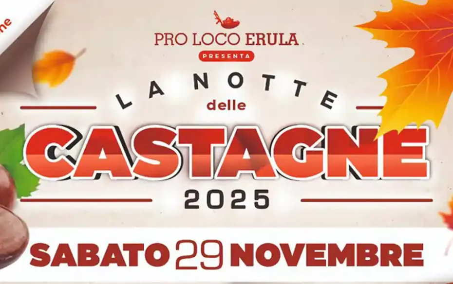 La notte delle castagne Erula 2025, manifesto social con le date | In Sardegna con Dani