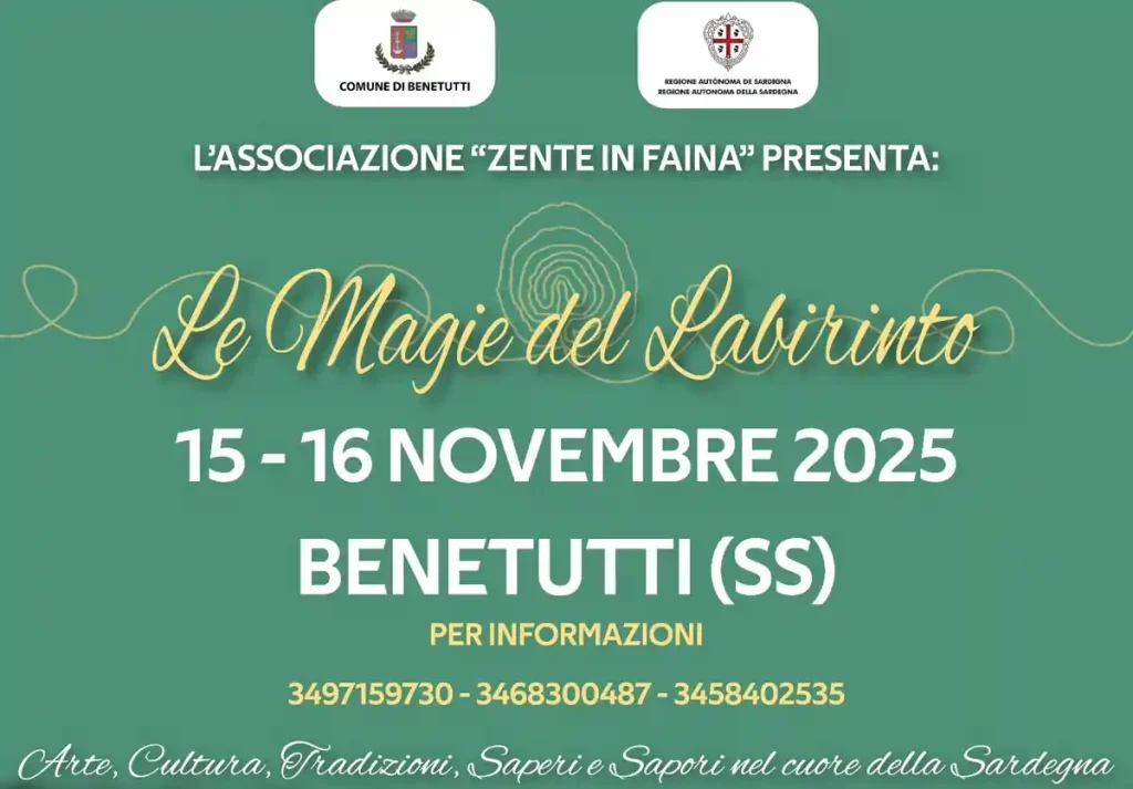 Le magie del labirinto Benetutti 2025, manifesto con programma, data e orari eventi | in Sardegna con Dani