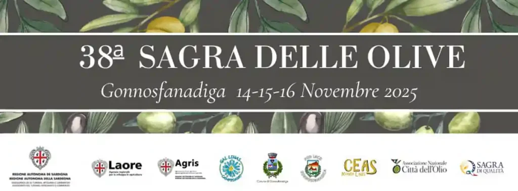 Sagra delle olive Gonnosfanadiga 2025, manifesto con programma, data e orari eventi | in Sardegna con Dani