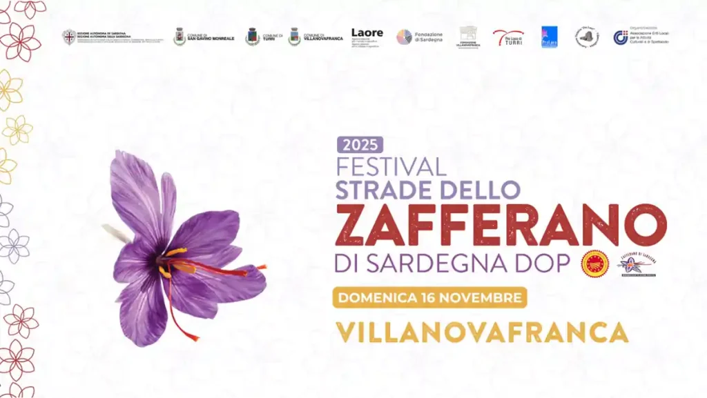 Sagra dello zafferano Villanovafranca 2025, manifesto con programma, data e orari eventi | in Sardegna con Dani