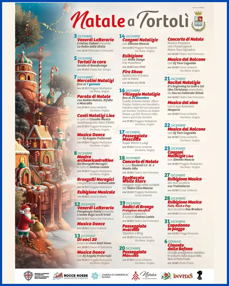 Calendario eventi del Natale a Tortolì 2025, date, orari, artisti | In Sardegna con Dani