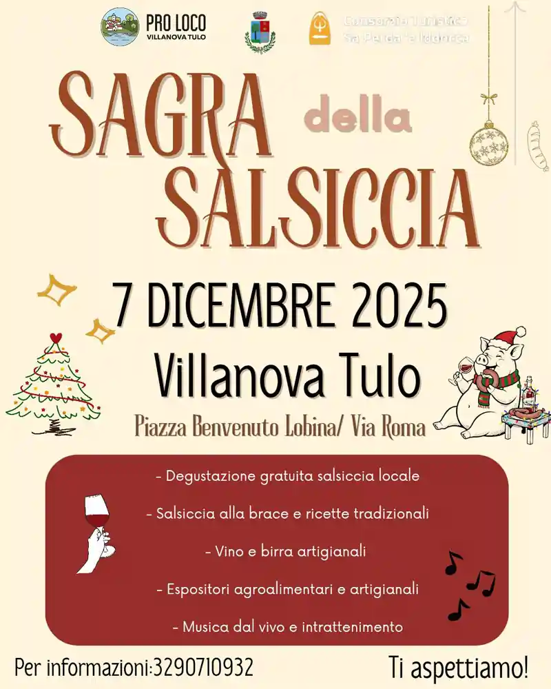 Sagra della salsiccia Villanova Tulo, manifesto con date, programma e orari eventi | In Sardegna con Dani