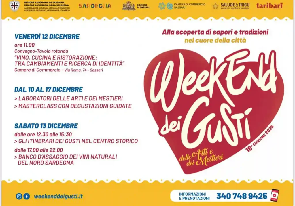 Weekend dei Gusti Sassari 2025, manifesto con orari, date e programma | In Sardegna con Dani