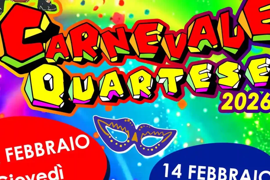 Carnevale Quartese 2026, manifesto con date sella sfilata di Quartu Sant'Elena | In Sardegna con Dani