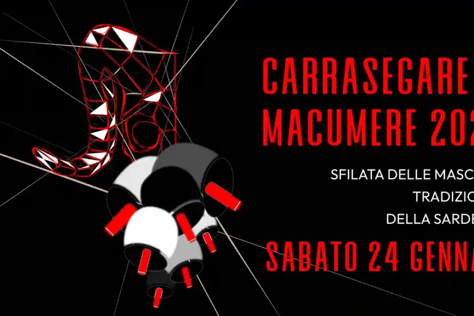 Carrasegare in Macumere 2026, manifesto con la data della sfilata del carnevale tradizionale di Macomer | In Sardegna con Dani