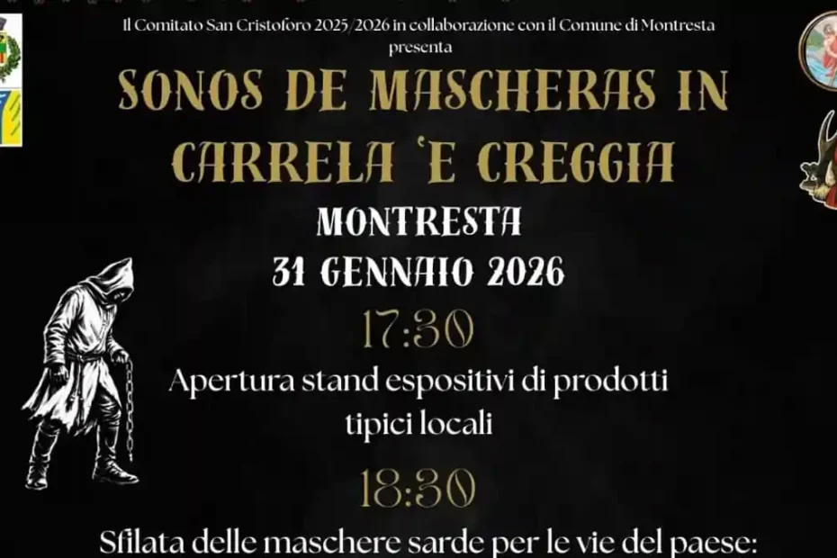 Sonos de Mascheras Montresta 2026, , manifesto con programma, data e orari | In Sardegna con Dani