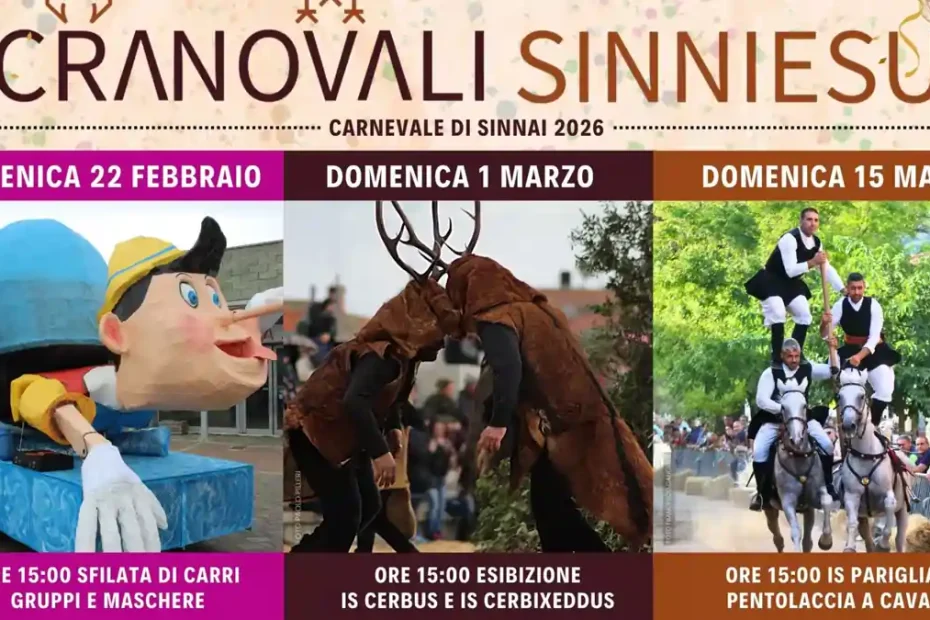 Carnevale Sinnai 2026 con Is Cerbus, manifesto con date e programma sfilate aggiornato | In Sardegna con Dani