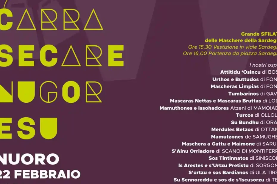 Carrasecare Nugoresu Nuoro 2026, manifesto con data, programma e gruppi partecipanti alla sfilata | In Sardegna con Dani