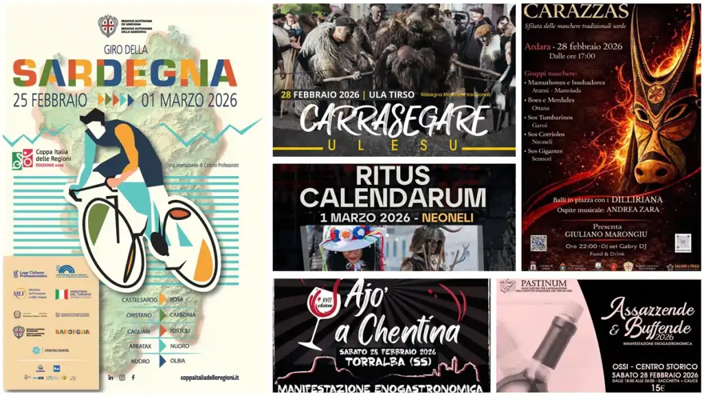 Eventi, sagre e sfilate del 17, 28 febbraio e 1 marzo 2026 in Sardegna, manifesti e programma | In Sardegna con Dani