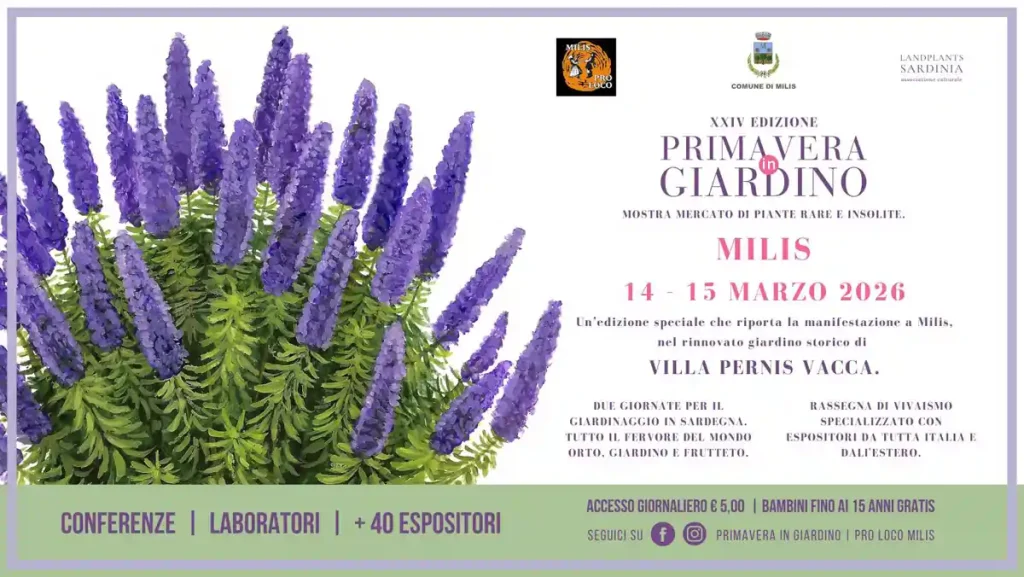 Primavera in giardino Milis 2026, manifesto con data, programma e prezzo biglietto | In Sardegna con Dani