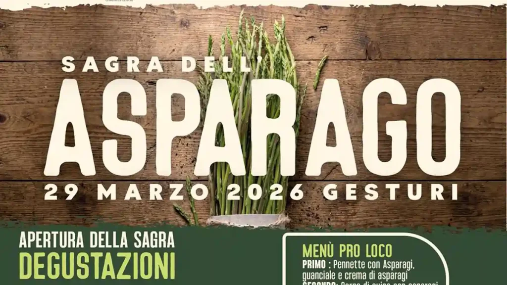 Sagra asparago selvatico Gesturi 2026, manifesto ufficiale con data e menù pro loco | In Sardegna con Dani