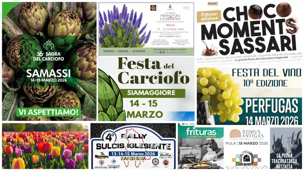 Eventi e sagre del 13, 14, 15 marzo 2026 in Sardegna, programmi e manifesti aggiornati | In Sardegna con Dani