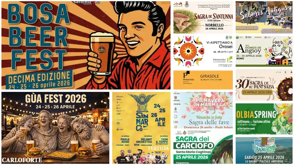 Eventi e sagre del 24, 25, 26 aprile 2026 in Sardegna, programma e manifesti | In Sardegna con Dani