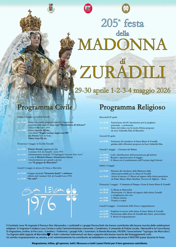 Festa della Madonna di Zuradili 2026 a Marrubiu, manifesto con il programma ufficiale | In Sardegna con Dani