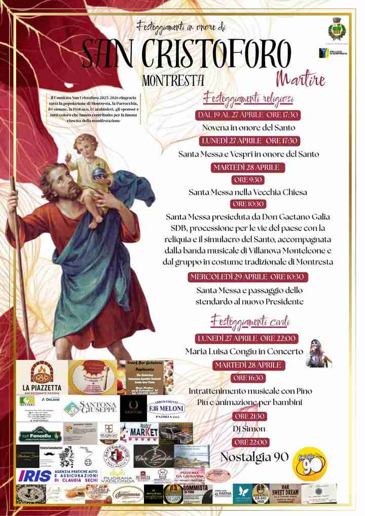Festa San Cristoforo Montresta 2026, manifesto con il programma completo | In Sardegna con Dani
