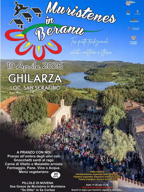 Muristenes in Beranu Ghilarza 2026, locandina con il programma dettagliato dell'evento | In Sardegna con Dani