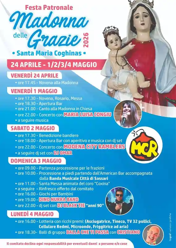 Programma religioso e civile della festa patronale di Santa Maria Coghinas | In Sardegna con Dani